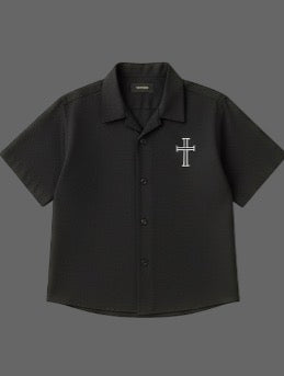 Embroidery Crop T Button Down T-shirt